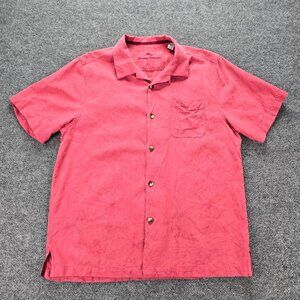 Tommy Bahama Shirt Mens Large Red Pink Button Up Hawaiian Beach Casual 100% Silk